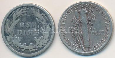 Amerikai Egyesült Államok 1908. 1D Ag "Barber" + 1945. 1D Ag "Mercury" T:3,2-
U...