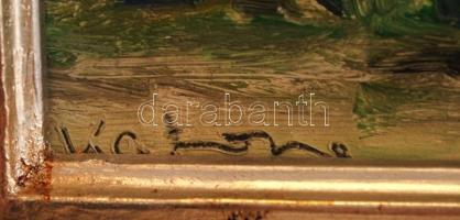 Olvashatatlan jelzéssel: Házudvar. Olaj, farost, keretben, 20×27 cm