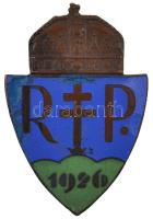 1926. "R.P. 1926" jobboldali zománcozott bronz pártjelvény az 1926-os választásokról T:2- zománchiba Hungary 1926. "R.P. 1926" right-wing enamelled bronze party badge from the parlamentary elections in 1926 C:VF enamel error
