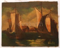 Vészlőy jelzéssel: Vitorlások. Olaj, vászon, 40×50 cm