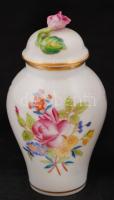 Herendi virágmintás fedeles mini váza, hibátlan, jelzett, m: 8,5 cm