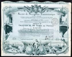 Franciaország / Párizs 1920. "Tengerentúli Hajózási Társaság" részvénye 500Fr-ról, szelvén...