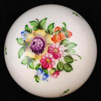 Herendi virágmintás porcelán bonbonier, kézzel festett, hibátlan, jelzett, d: 7,5 cm, m: 5,5 cm
