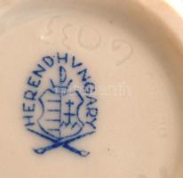 Herendi virágmintás porcelán bonbonier, kézzel festett, hibátlan, jelzett, d: 7,5 cm, m: 5,5 cm