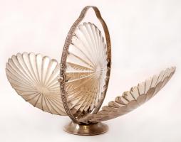 Kagyló formájú kínáló, ki- és behajtható, fém, 27×42 cm