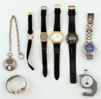 Vegyes óra tétel: különféle nem kipróbált női és férfi karórák ill. 1 db zsebóra és 1 db vastagságmérő (1,1 cm-ig), összesen 8 db