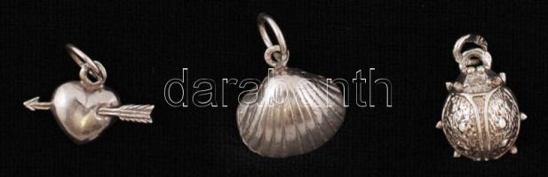 Ezüst medálok: szív, katicabogár, kagyló,  Ag., 2gr., jelzett/ 
Silver pendant: heart, ladybug, she...