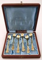 6 db réz mokkás és 6 db teás kanál kanáltartó dobozzal