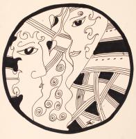 Szász jelzéssel: Arcok. Vegyes technika, papír, d:15 cm