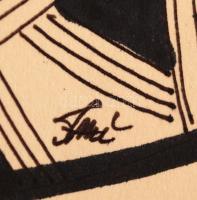 Szász jelzéssel: Arcok. Vegyes technika, papír, d:15 cm