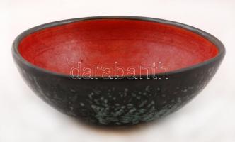 Piros-fekete kerámia tál, hibátlan, jelzett, d: 20 cm, m: 8 cm