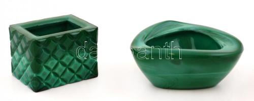 2 db zöld malachit üveg, hibátlanok, 6x4,5x5 cm, 9x9x4 cm