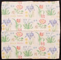 4 db dekoratív szövet szalvéta, hozzá tartozó, virágmintás porcelán szalvétatartó gyűrűkkel (matricá...