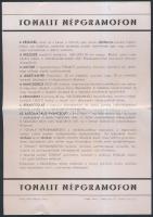 cca 1950 Tonalit népgramofon ismertető nyomtatvány, 21x15cm+levelezőlap megrendeléshez