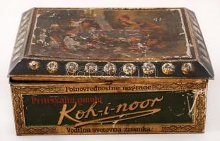 Antik Koh-I-Noor fém doboz, sérült, kopott, 22x18x9 cm