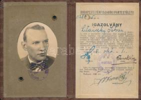 1935 Budapesti Férfiszabók Ipartestülete által kiadott kontár ellenőr igazolvány, fényképes, 12x8cm