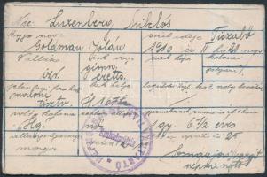 Szabadszállás, Népmozgalmi Nyilvántartó által kitöltött adatlap, 8x12cm