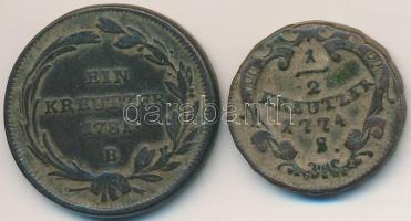 1771S 1/2 kr Cu + 1781B 1/2kr Cu "II. József" T:3