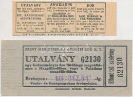 1937. "Szent Margitsziget Gyógyfürdő R.T." utalvány + 1940. "Szt. Lukács Gyógyfürdő é...
