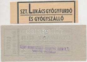 1937. "Szent Margitsziget Gyógyfürdő R.T." utalvány + 1940. "Szt. Lukács Gyógyfürdő é...