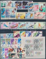 Winter Oympics 6 diff sets + 1 block + 2 stamps + 1 block of 4 on 2 stock cards, Téli olimpia motívum 6 klf sor + 1 blokk + 2 önálló érték + 1 négyestömb 2 db stecklapon