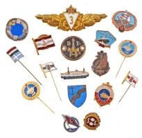16db-os jelvény tétel, főleg zománcozottak, leginkább hajózási témában, jobb darabokkal T:vegyes 16pcs of diff. badges, mostly shipping topic, mainly enamelled badges with better pieces C:mixed