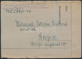 1947 Magyar Honvédelmi Minisztérium Eltűnt levelezőlapja kitöltve, 15x11cm