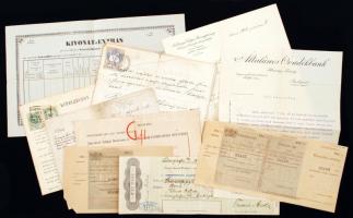 1896-1942 10 db érdekes dokumentum(kötelezvény, váltó, számla, zálogjog-kérvény, elismervény, kitöltetlen anyakönyvi kivonat)