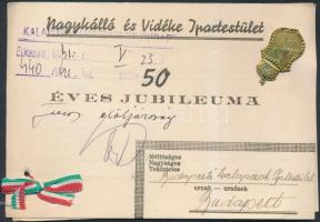 1941 Nagykálló és Vidéke Ipartestület 50 éves Jubileumi meghívója kitüzővel, 11x15cm