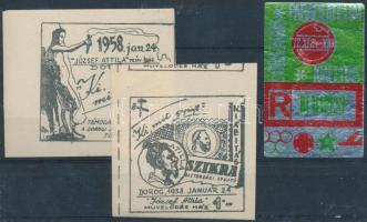 1958/1972 Parafilatélia kiállítás és Dorog "Ki mit gyűjt?" 3 db levélzáró