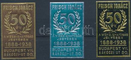 1938 Frisch Ignácz 50 éves jubileum 3 db levélzáró