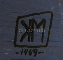 MK jelzéssel: Színes alakok. Olaj, megvetemedett farost, 43×39 cm