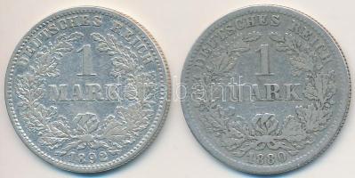 Német Birodalom 1880F-1892E 1M Ag (2x) T:2,2-,3 German Empire 1880F-1892E 1 Mark Ag (2x) C:XF,VF,F