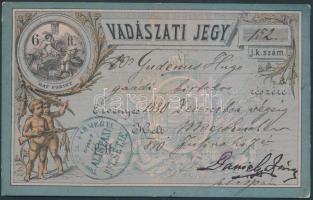 1880 Vadászati jegy Torontál  Vármegyében kiállítva, 10x14cm/ Hunter card, 11x14cm