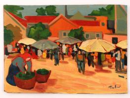 Tibor jelzéssel: Vásár. Olaj, fa lemez, 38×33 cm