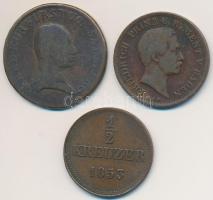 Vegyes: Osztrák Államok / Salzburg 1805. 1kr Cu "Ferdinánd" + Német Államok / Bajorország 1853. 1/2kr Cu "II. Miksa" + Baden 1856. 1kr Cu "I. Frigyes" T:2-,3 Mixed: Austrian States / Salzburg 1805. 1 Kreuzer Cu "Ferdinand" + German States / Bavaria 1853. 1/2 Kreuzer Cu "Maximilian II" + Baden 1856. 1 Kreuzer Cu "Friedrich I" C:XF,VF