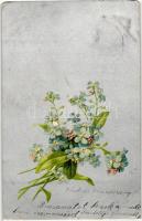 12 db RÉGI virágos üdvözlő motívumlap több lithoval; vegyes minőség / 12 old floral greeting cards w...