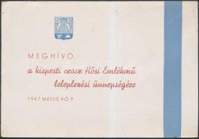 1947 Meghívó a kispesti orosz Hősi Emlékmű leleplezési ünnepségére, 11x17cm