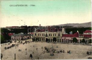 Gyulafehérvár, Főtér, Hungária szálloda, Weiss Bernát kereskedése / main square, shops
