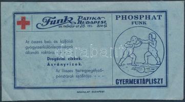 Funk Patika Bp., VII. Thököly ut 28, Gyermektápliszt, papírzacskó, 7x13cm