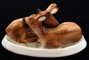 Zsolnay porcelán őzikék, 2 db, kézzel festett, hibátlan, jelzett, 15x8 cm, 18x13 cm