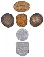 6db klf lemez felvarró különböző városokról, közte "Pécs", "Marosvásárhely", &qu...