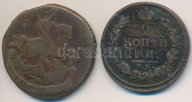 Orosz Birodalom 1769. 2k Cu "II. Katalin" + 1813. 2k Cu "I. Sándor" T:3 Russian Empire 1769. 2 Kopeks Cu "Catherine II" + 1813. 2 Kopeks Cu "Alexander I" C:F