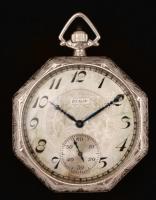 cca 1900 Elgin  Natl Watch Co USA 17 köves 14K fehérarany zsebóra másodperc mutatóval, nyolcszögletű tokkal, szép, működő állapotban / Elgin otcagonal white gold 14C watch. Br: 57,4g d: 5 cm