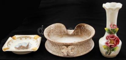 Vegyes bolha tétel: Iparművészeti Vállalatos fém tálka, Mocca márkájú régi tartó, porcelán és kerámi...