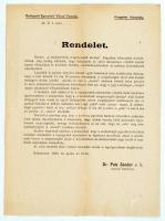 1920 Budapesti Egyesített Városi Vasutak rendelete a miniszter szegény segítő akciójának megfelelő kezeléséhez, 29x21cm