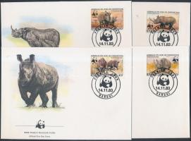 WWF Black rhino set 4 FDC WWF: fekete orrszarvú sor 4 FDC-n