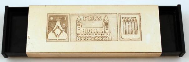 cca 1970 Pécs, címeres, retro asztali cigaretta kínáló doboz 24x9 cm