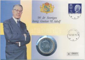 Svédország 1972. 10Kr Ag "VI. Gusztáv Adolf 90. születésnapja" bélyeges borítékban alkalmi bélyegzős bélyeggel, tájékoztatóval T:2 Sweden 1972. 10 Kronor Ag "90th Birthday of Gustaf VI Adolf" in coin letter with stamp, with information C:XF