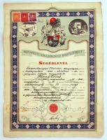 1929 Könyvnyomdász Segédlevél, Budapesti Sokszorosító Ipartestület segédlevele, kissé viseltes állapotban, 47x35cm